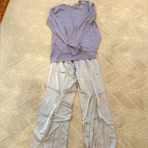 PJ Harlow set- Lavendar Jolie satin lounge pants, long sleeve top. Size XS.